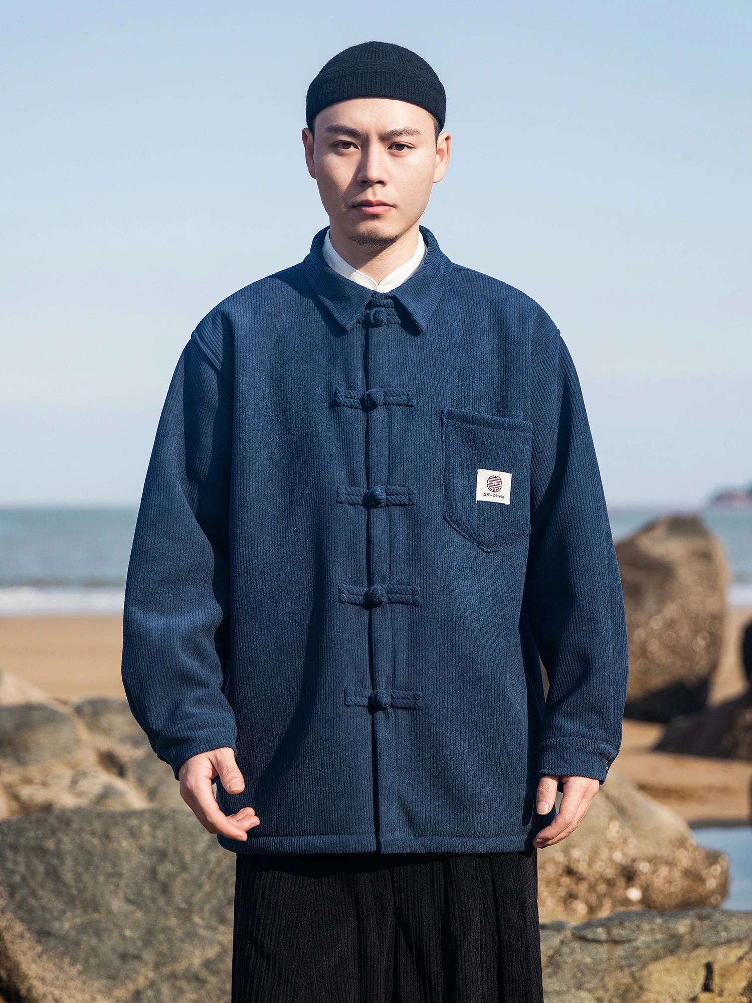 thickened-fleece-lined-stand-collar-men's-shirt-vintage-chinese-style-tang-costume-cotton-jacket-warm-base-layer-winter-wear