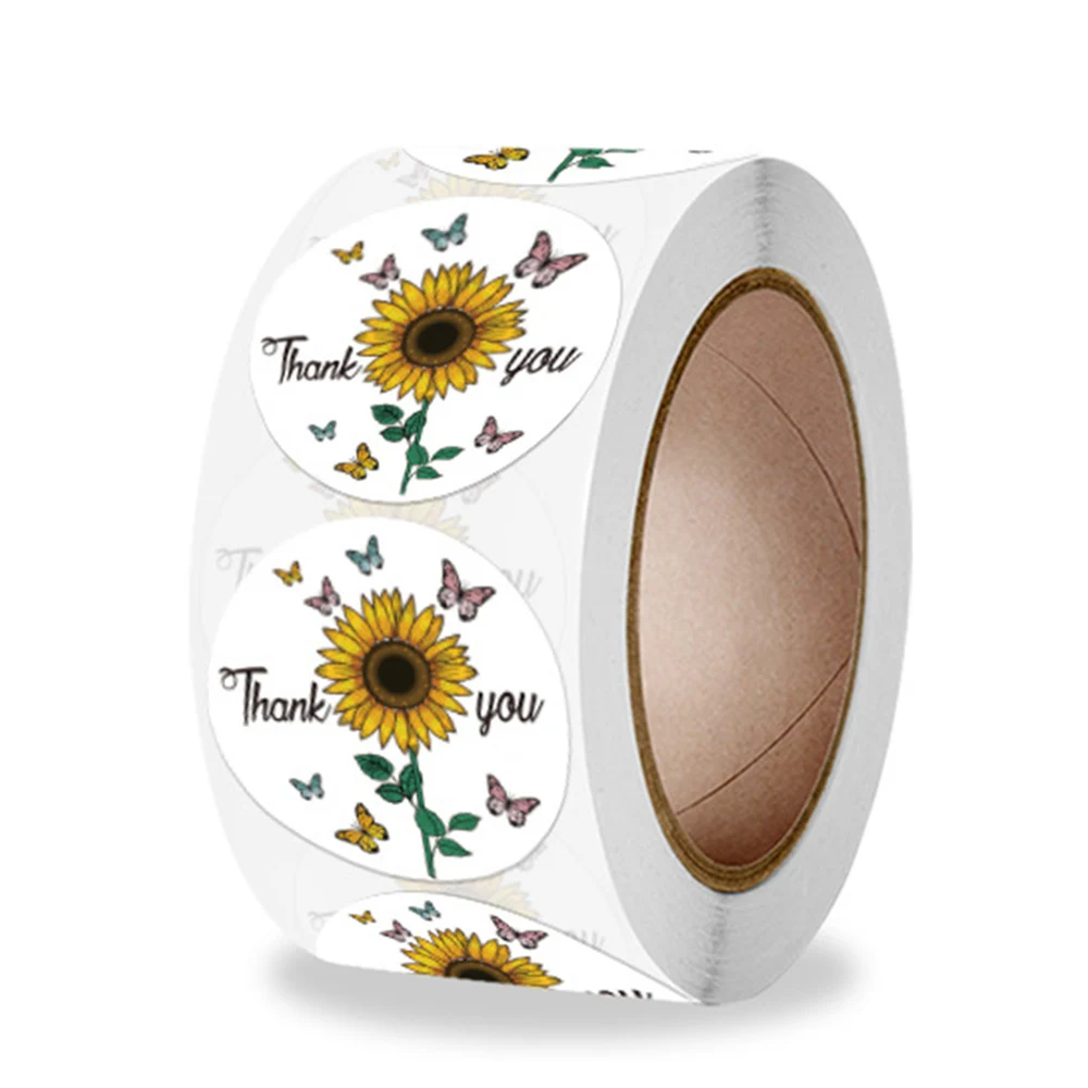 100-500pcs Round Thank You Stickers  Flower Design Labels For Wedding Pretty Gift Cards Envelope Decorate Sealing Label Stickers