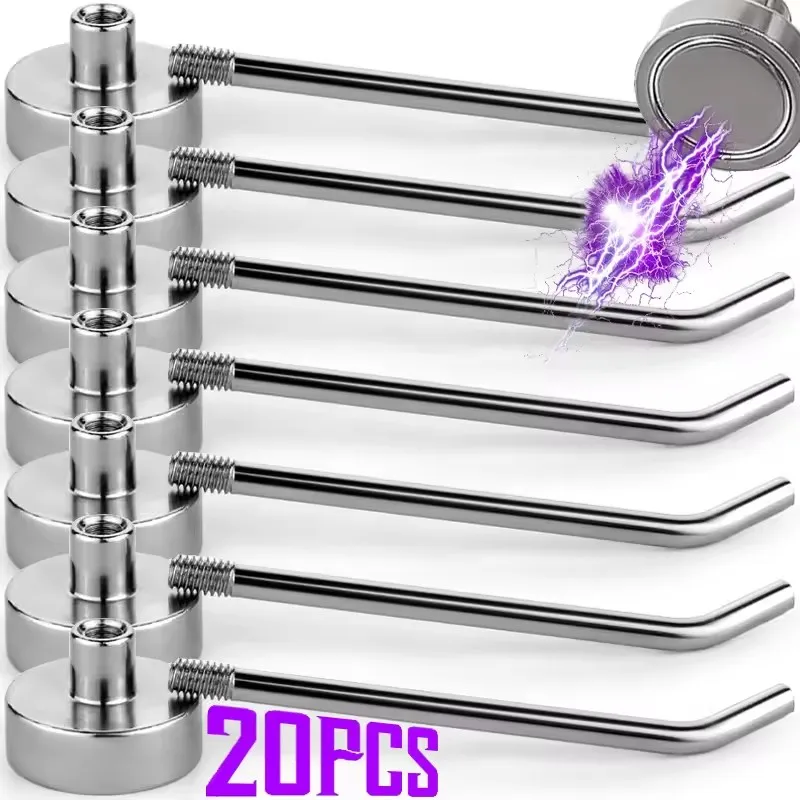20Pc Strong Magnetic Hook Heavy Duty Right Angle Neodymium Magnet Multi-purpose Hanging Holders for Kitchen Bathroom DIY Storage
