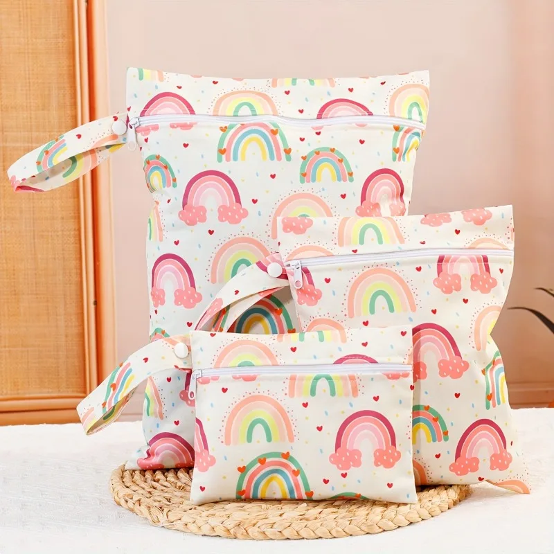 

3pcs Urine Bag Colorful Rainbow Portable Polyester Cosmetic Diaper Travel Organizer Zipper Closure Youngsters Essentials Diapers