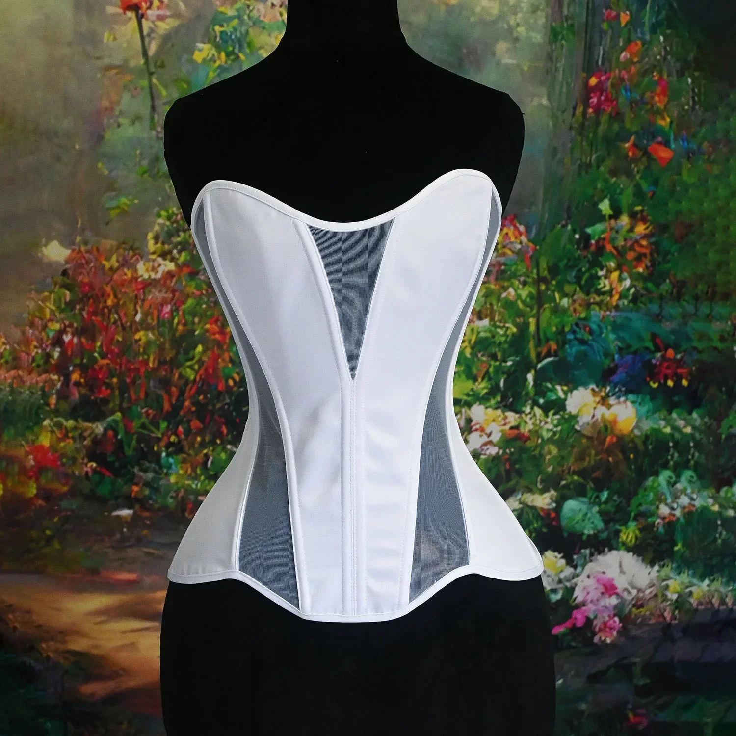 Elegant White Corset Bustier Women's Evening Wedding Mesh Sexy Underwear Bodice Lace-up Tummy Control Waist Slim Shapewear