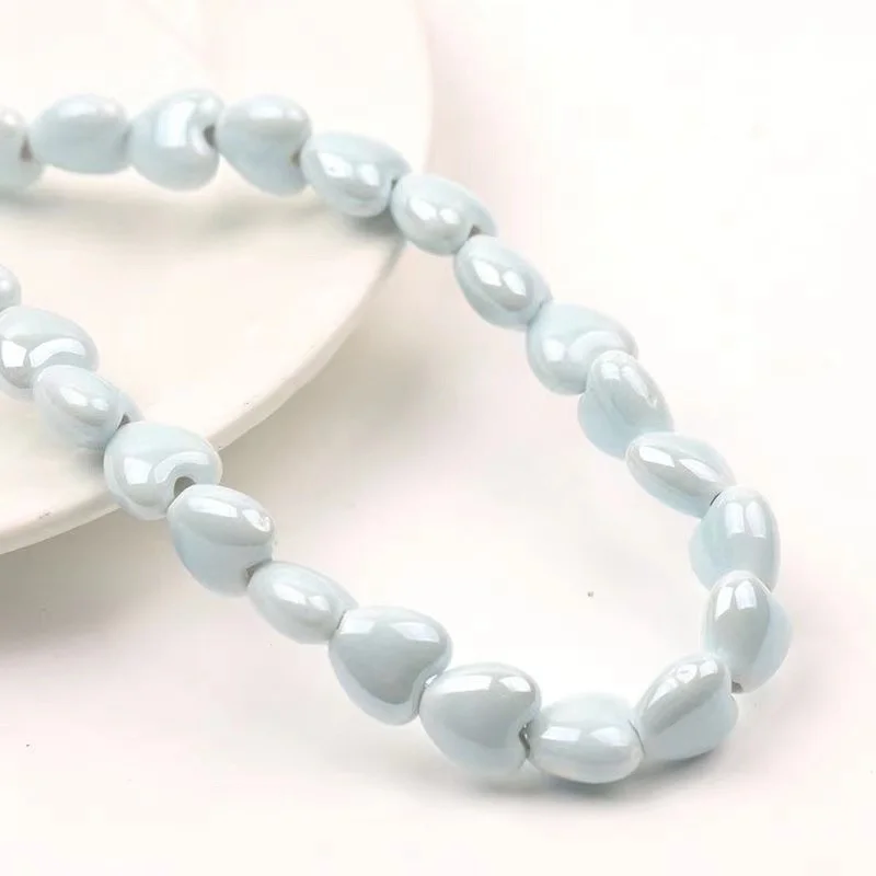 20 sztuk błyszczących koralików dystansowych w kształcie serca 10mm 12mm Fancy Glaze Ceramic Porcelain Loose Spacer Beads do tworzenia biżuterii DIY Bracelet Findings