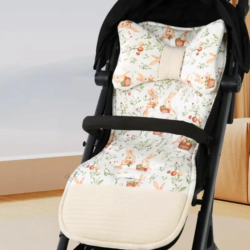 

Double Sided Summer Winter Use Baby Stroller Head and Body Suppory Cushion Cartoon Pushchair Liner Pad with Pillow