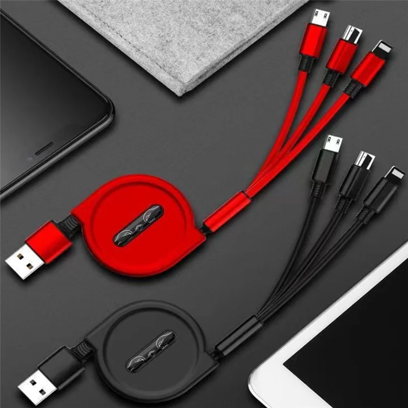 A25P Retractable Fast Charging For Android TYPE-C  Xiaomi  Braided Three-In-One Mobile Phone Data Cable