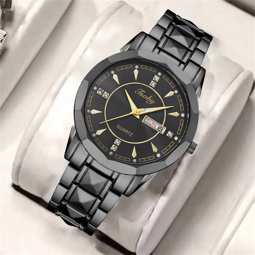 Часы наручные мужские деловые, Модные прочные, крутые, красивые, с двойным календарем, классические, для студентов