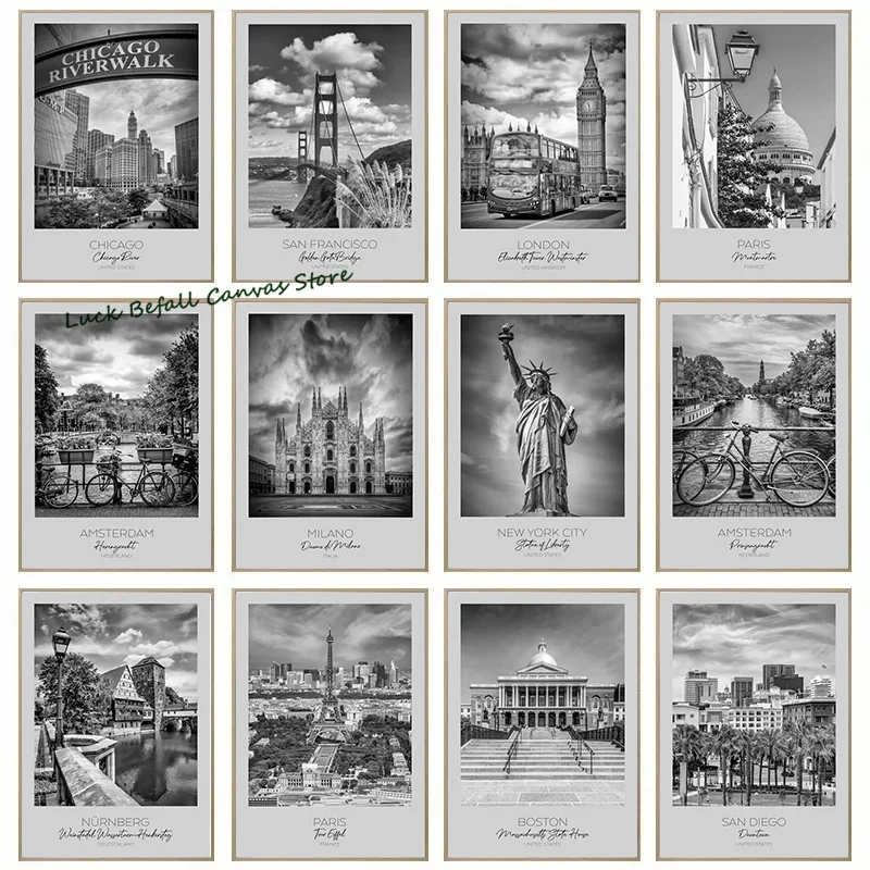 مطبوعات مناظر طبيعية لوحة قماشية ، ملصق رسم جداري ، مدينة سفر ، نيويورك ، لندن ، باريس ، سان دييغو ، غرفة معيشة ، ديكور منزلي #1