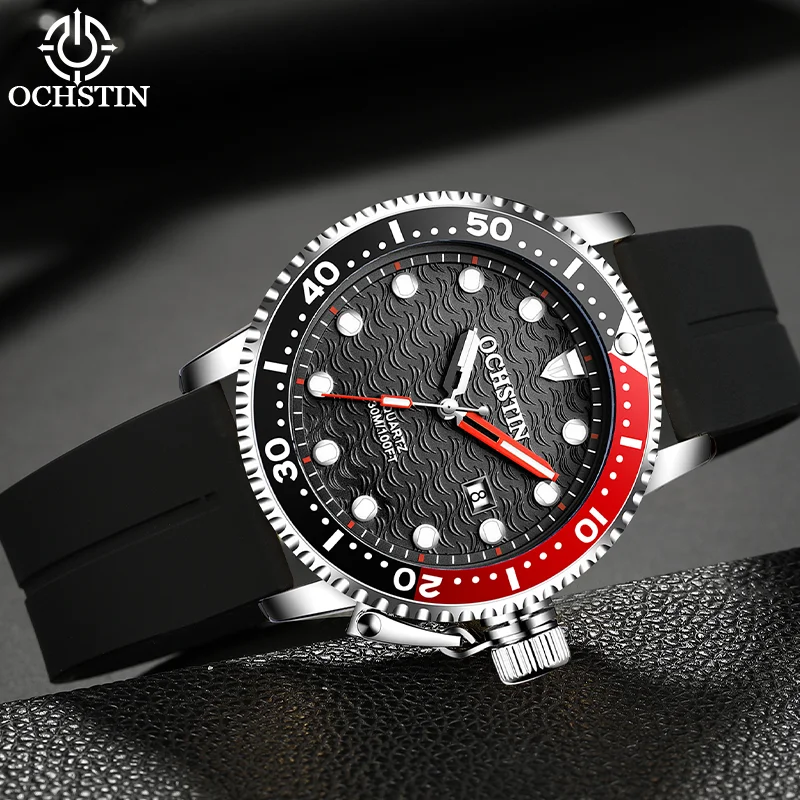 OCHSTIN Man Genuine Leather/Silicone Strap Quartz Waches Matching Office Casual Daily Outfits Clock Waterproof Male Wrist