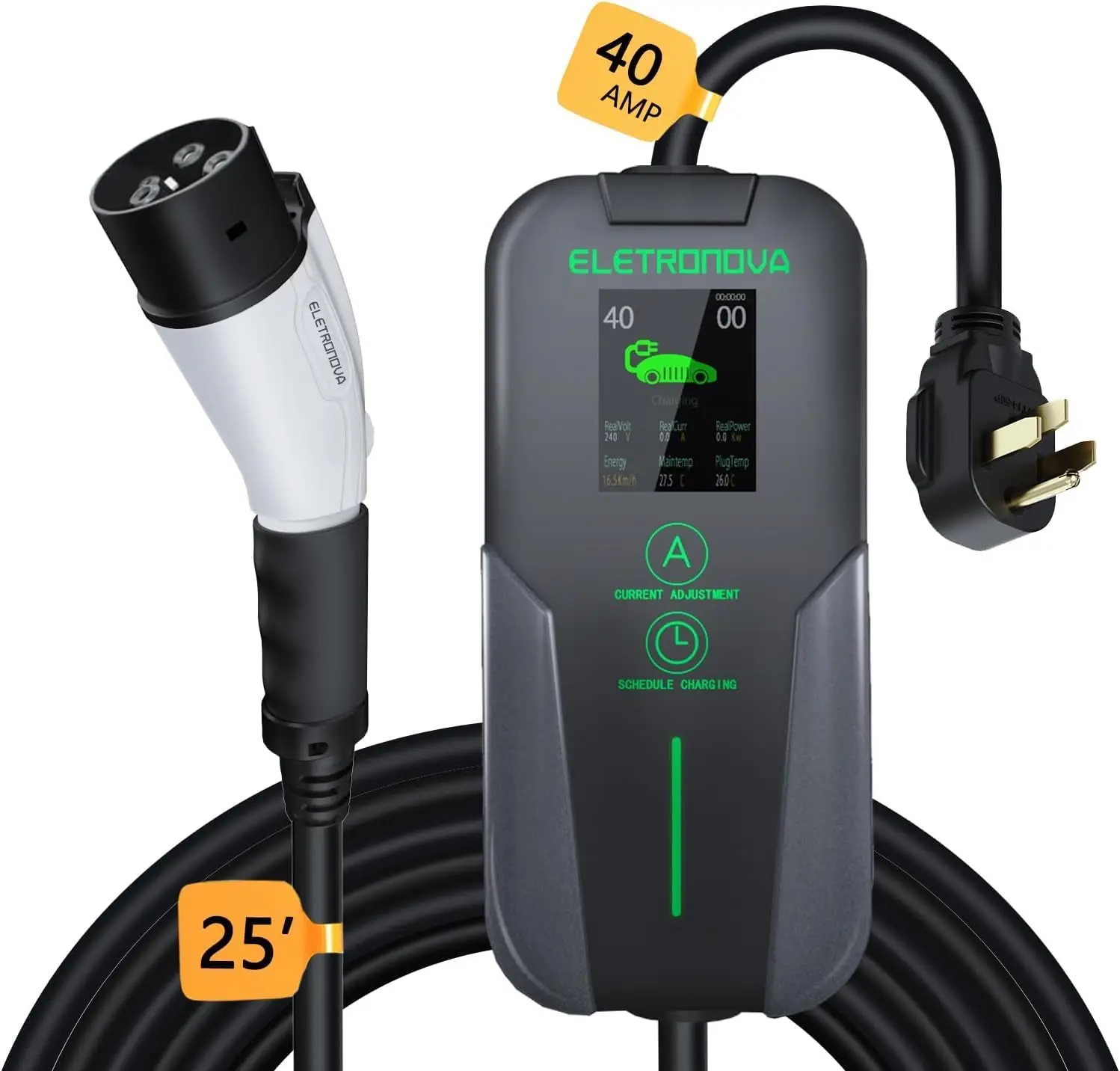 Level 2 EV Charger 240V 40/15A Fast Charging Station UL Metal Case, NEMA 14-50 Plug 25ft Cable, SAE J1772 General EV/PHEV