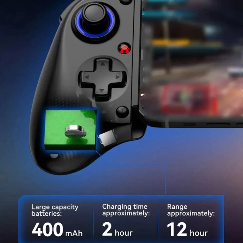 ●D11 Telescopic Game Controller RGB Phone Gamepad with Turbo/6-Axis Gyro/Vibration for Android IOS Switch White