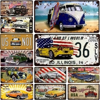 Retro Pin Up Metal Tin Signs Rusted Style Bus Car Car License Plate Posters Classic Plaques Wall Decors