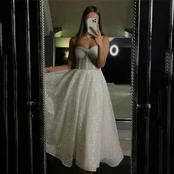 LORIE A-Line Short Evening Dress Sweetheart Glitter Tulle Wedding Dress Spaghetti Strap Prom Gowns Bride Formal Party Dress