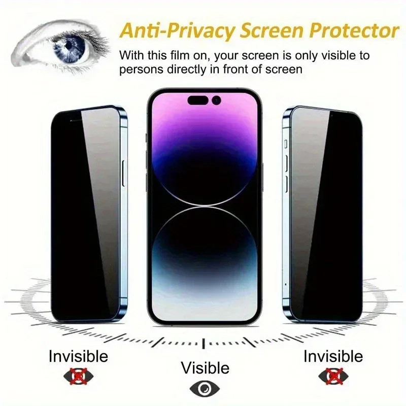 زجاج مقسى مضاد للتجسس لهاتف iPhone16 Pro Max 15/14/13/12/11 X 4 قطعة واقي شاشة من الزجاج المقسى للخصوصية مضاد لبصمات الأصابع