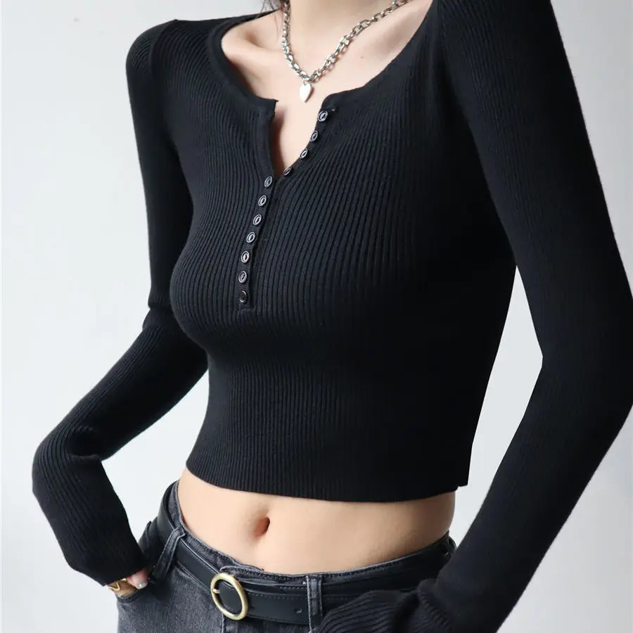 Korejpaa French Retro Pull Femme Knitwear V-neck Knitted Bottoming Shirt Women 2024 Spring Korean Fashion Slim Sweater Top