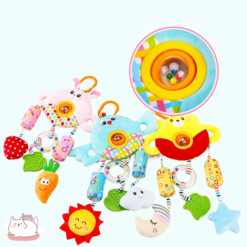 Sensory Stroller Hanging Rattles for Baby Soft Newborn Plush Animals Bed Bell Dolls Babies Development Handle Toys Toddlers Gift