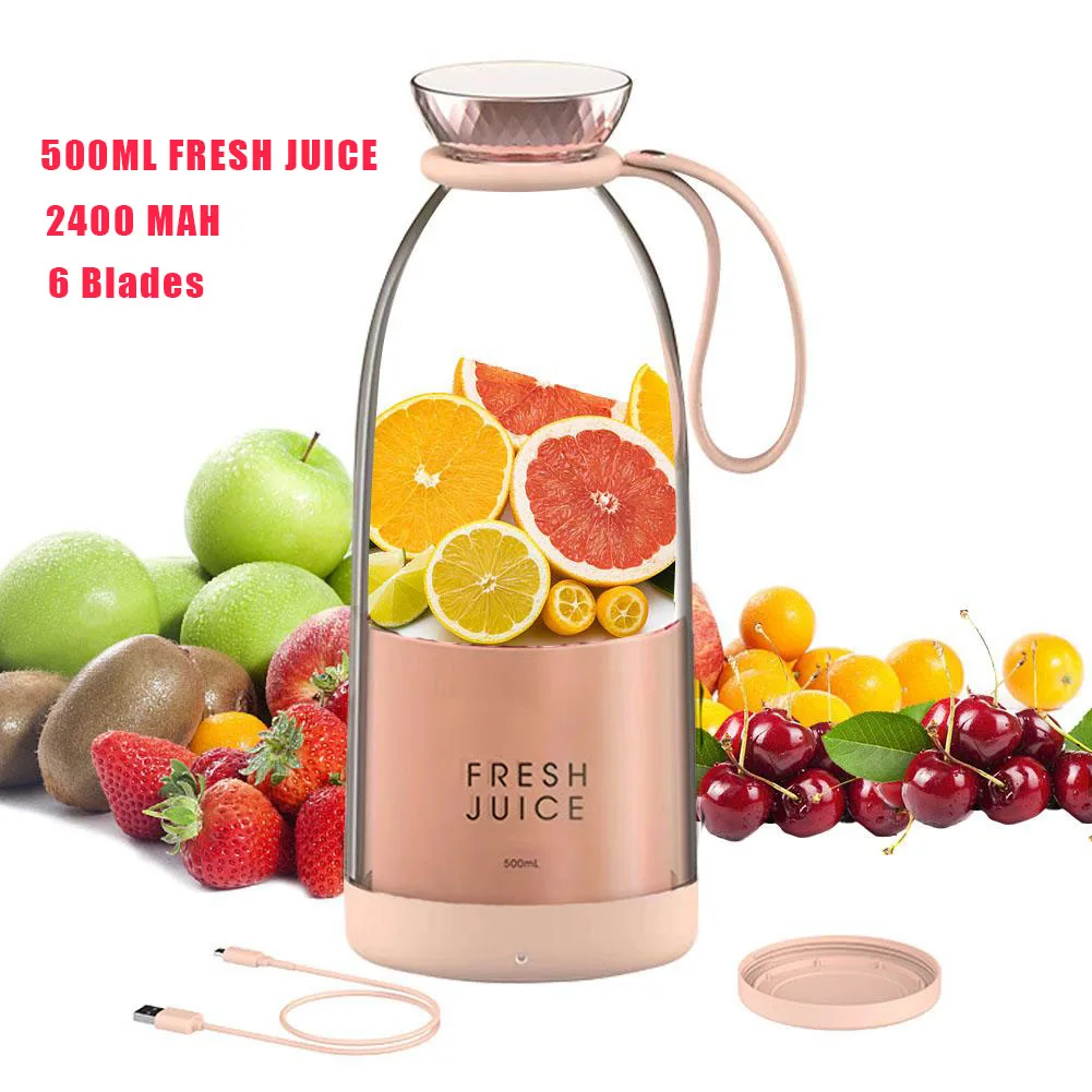 New Portable Blender 500ml Rechargeable Electric Orange Juicer Machine Personal Fresh Juice Blender Smoothie Cup Fruit Mixer