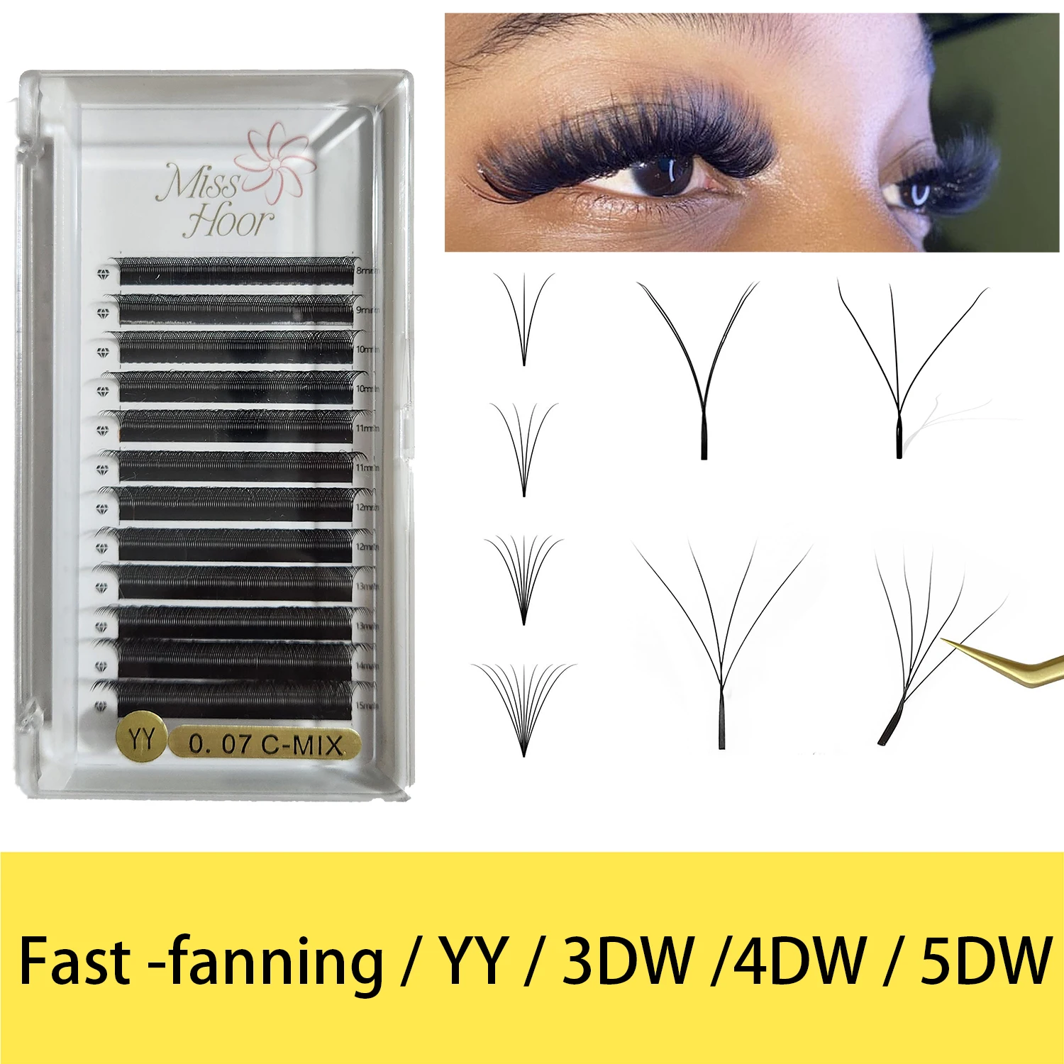 Sackvis W Eyelash Extension Automatic Flowering YY 2D/3D/4D/5D W Fake Lashes 0.07 CD Premade Volume Fans Individual Eyelashes