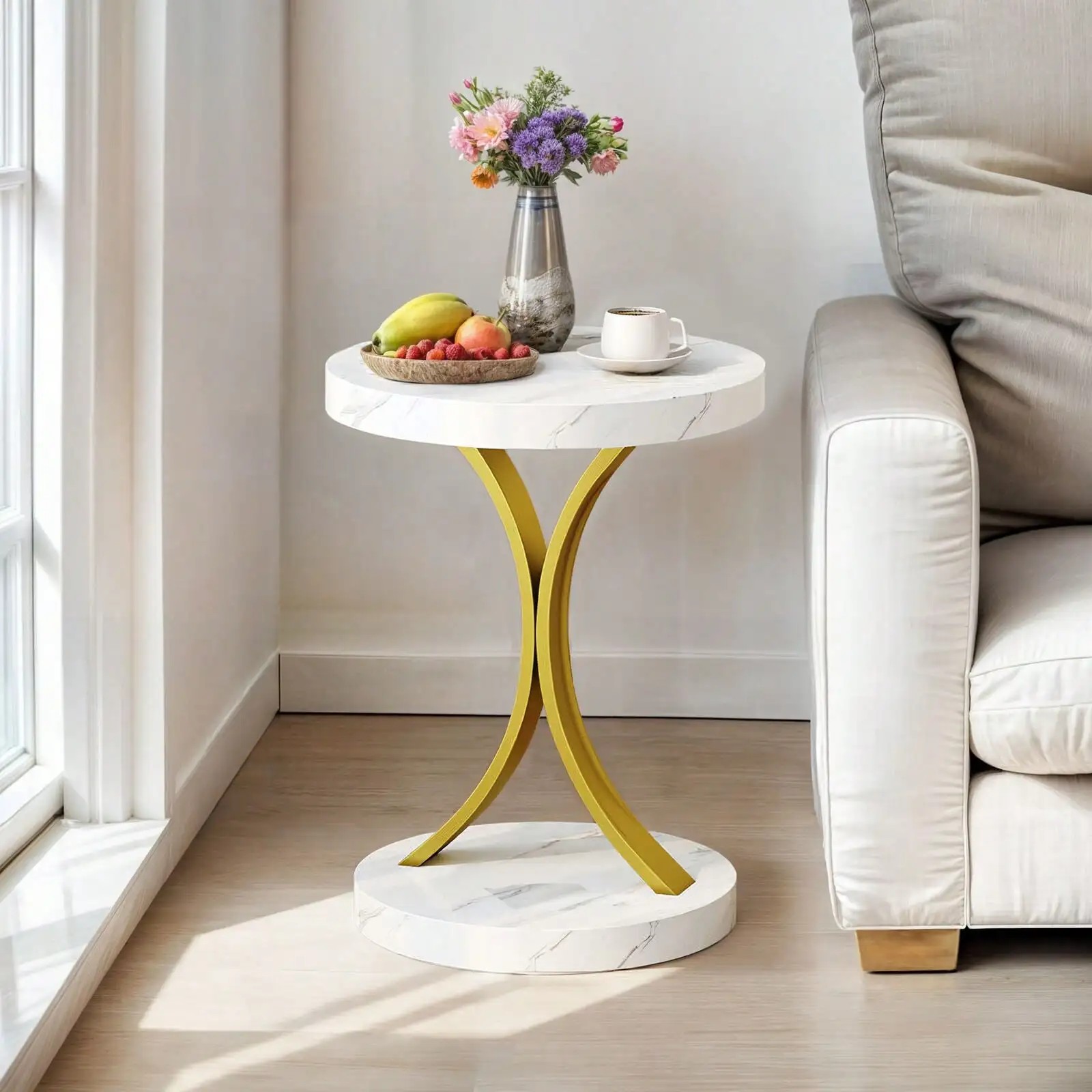 

Round End Tables Side Table With Faux Marble Top For Living Room Modern Design Decorative Table Nightstand