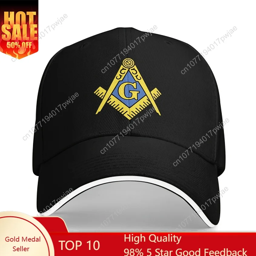 

Freemasonry-Inspired Baseball Cap - Black with Yellow Geometric Emblem, Lightweight Polyester, Casual Style for Men and Women
