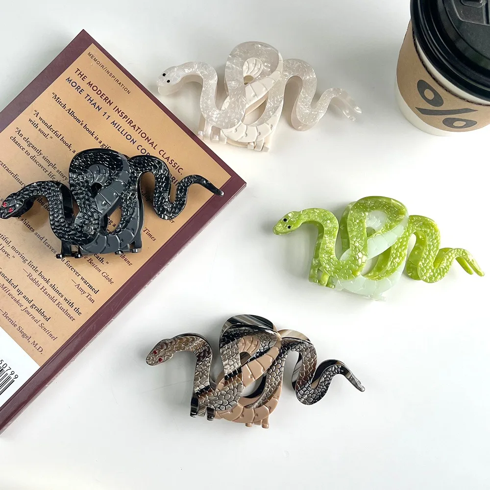 

Exquisite Vintage Snake Hair Claw Elegant Acetic Acid Snake Hair Clip French Non-slip Acetate Crab Clip Hair Styling Accessory