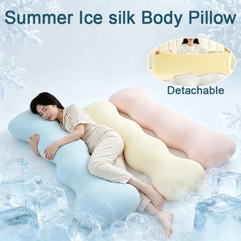 Newest PP Cotton Filling Ice Silk Body Pillow - Blue Contour Support for Back, Ideal for Side Sleepers & Pressure Point Comfort