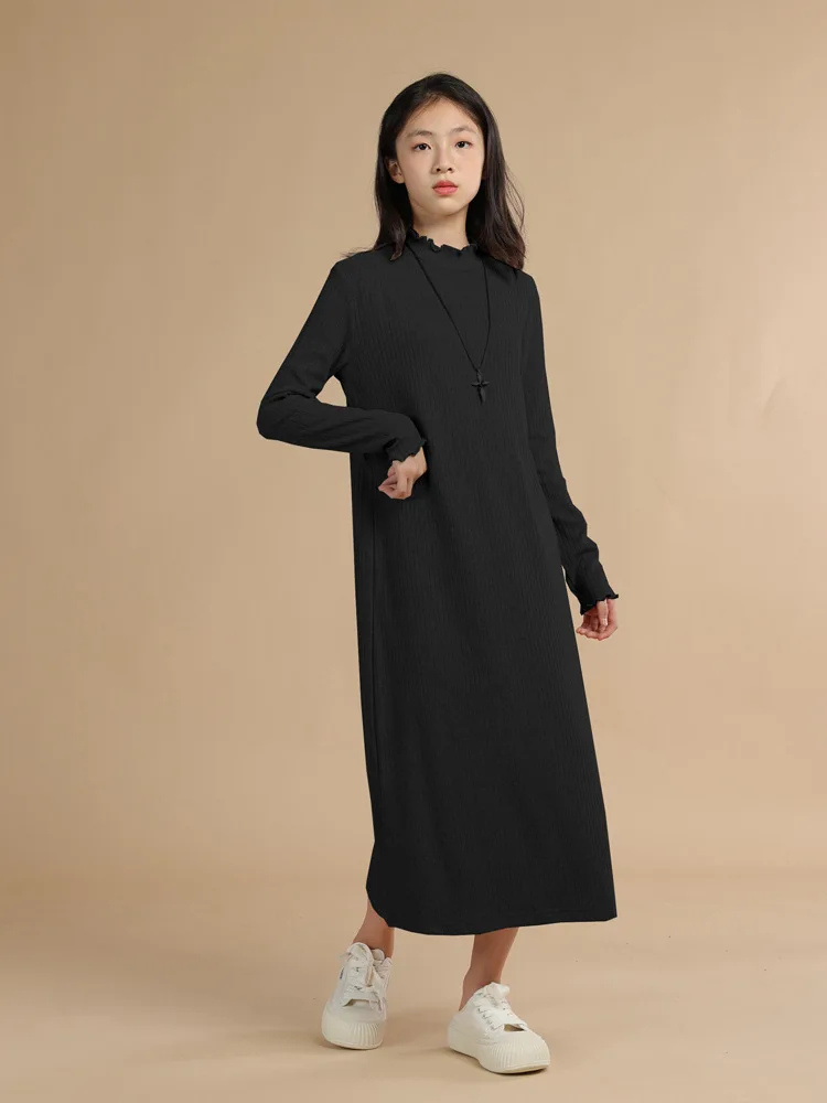 

Maxi Long Dress For Teenagers Girl Knit Sweater Clothing Spring Tween Girls Dresses Black Long Sleeve Straight Dress