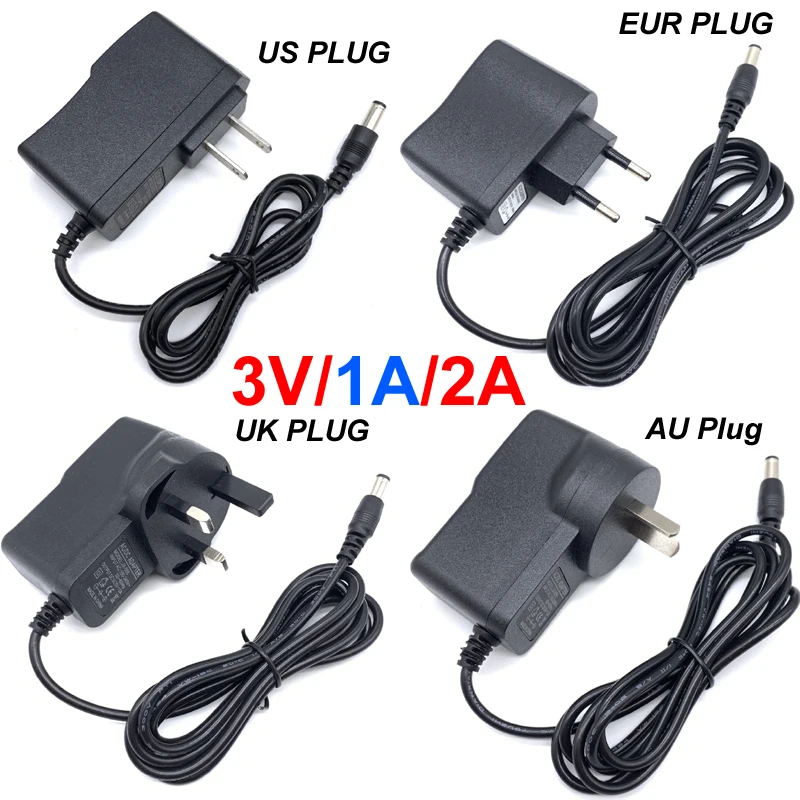 AC 100-240V DC 3V 1A/2A 2000MAH 1000ma Power Adapter Supply Converter 3 V Volt Charger Power EU/US/UK/AU Plug 5.5mm*2.5mm(2.1mm)