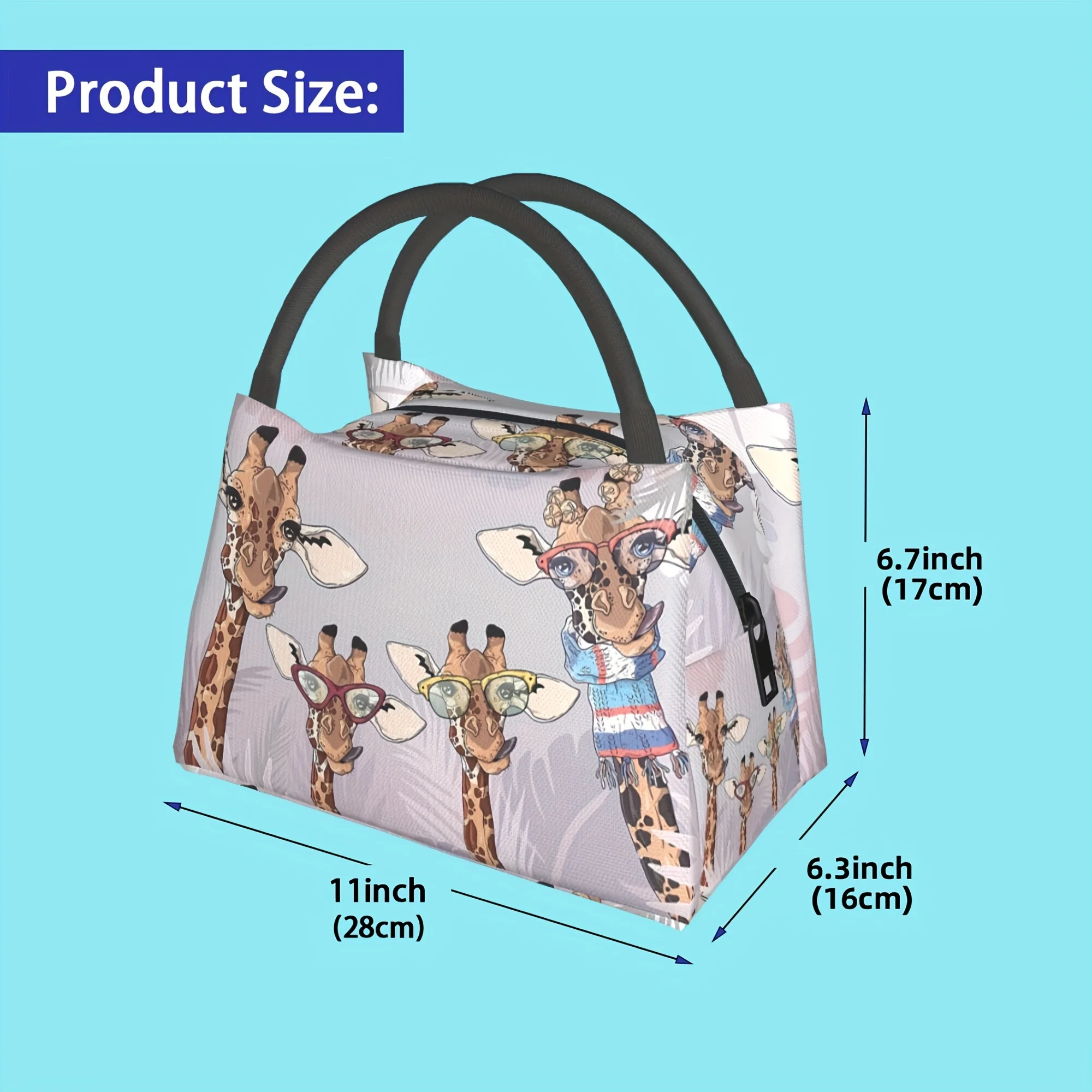 حقيبة مبردة محمولة وقابلة لإعادة الاستخدام بنمط زرافة مضحكة بأربعة زرافات، حقيبة غداء معزولة، يجب اقتناؤها للتخييم على الشواطئ