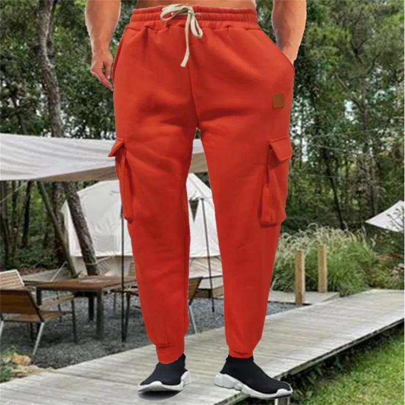 

Mens Sweatpants Straight Fit Joggers for Sports and Streetwear Loose Oversized Drawstring Long Pants Men Multi-pocket Pants