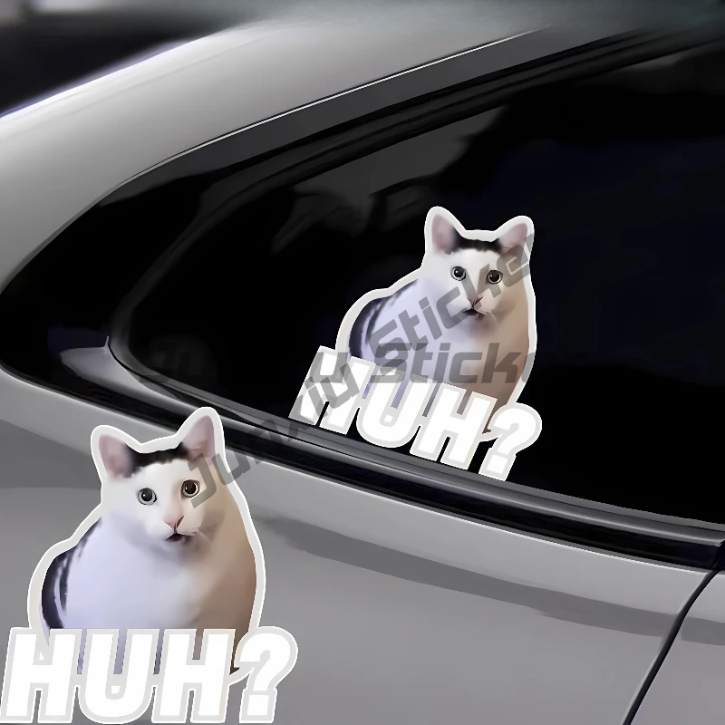 

HUH Cat Motorcycle Sticker Funny Meme for Motorbike Fuel Tank Electric Scooter Cover Scratch Decoration Car Window Vinyl Decals