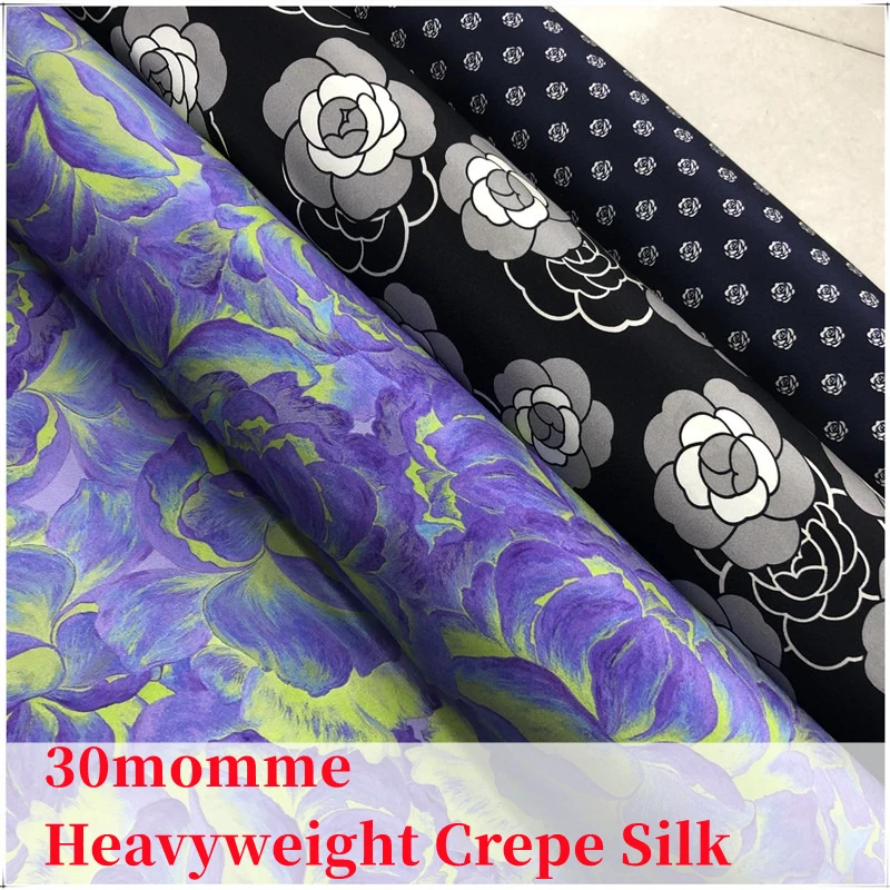 Heavyweight 30momme Natural Silk Grade 6A Spray Printed Matte Elastic Heavy Crepe Silk Fabric DIY Sewing Accessories By Meter