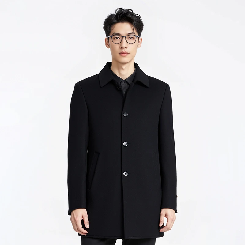 

Men's Busin Classic Notch Lapel Single Button Woolen Coat Autumn Winter Faion Urban Sle Stand Fit No Brand