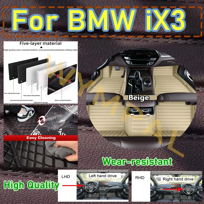 

Luxury Customized Car Floor Mats For BMW iX3 2020 Auto Foot Pads Automobile Carpet Cover Interior Accessories full set