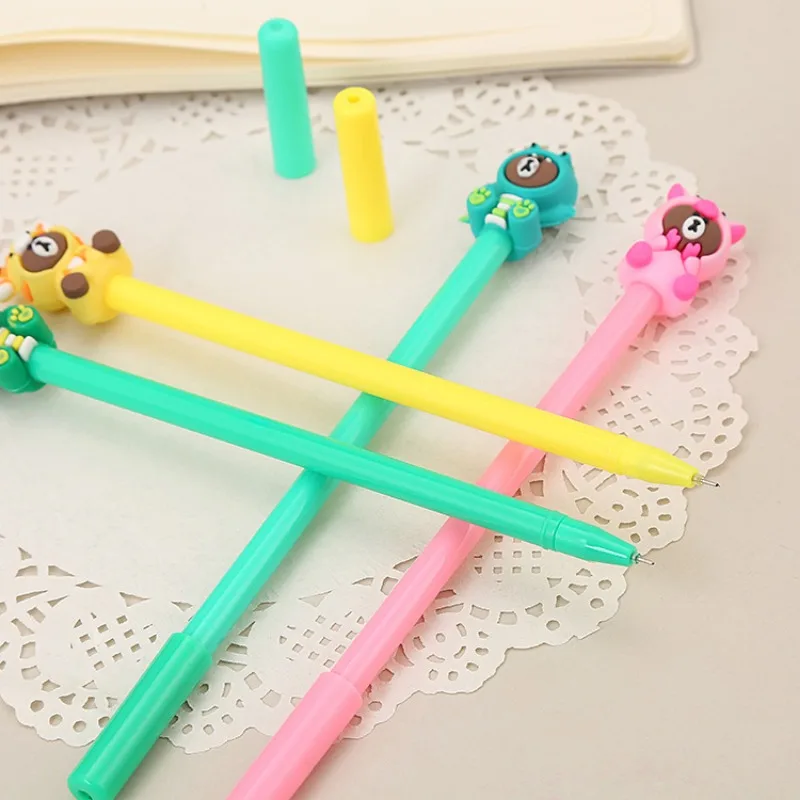 100 Pcs Cartoon Bear Rollerball Gel Pens Cute Animal Shape Fountain Pen Creative Learning Stationery Office Supplies