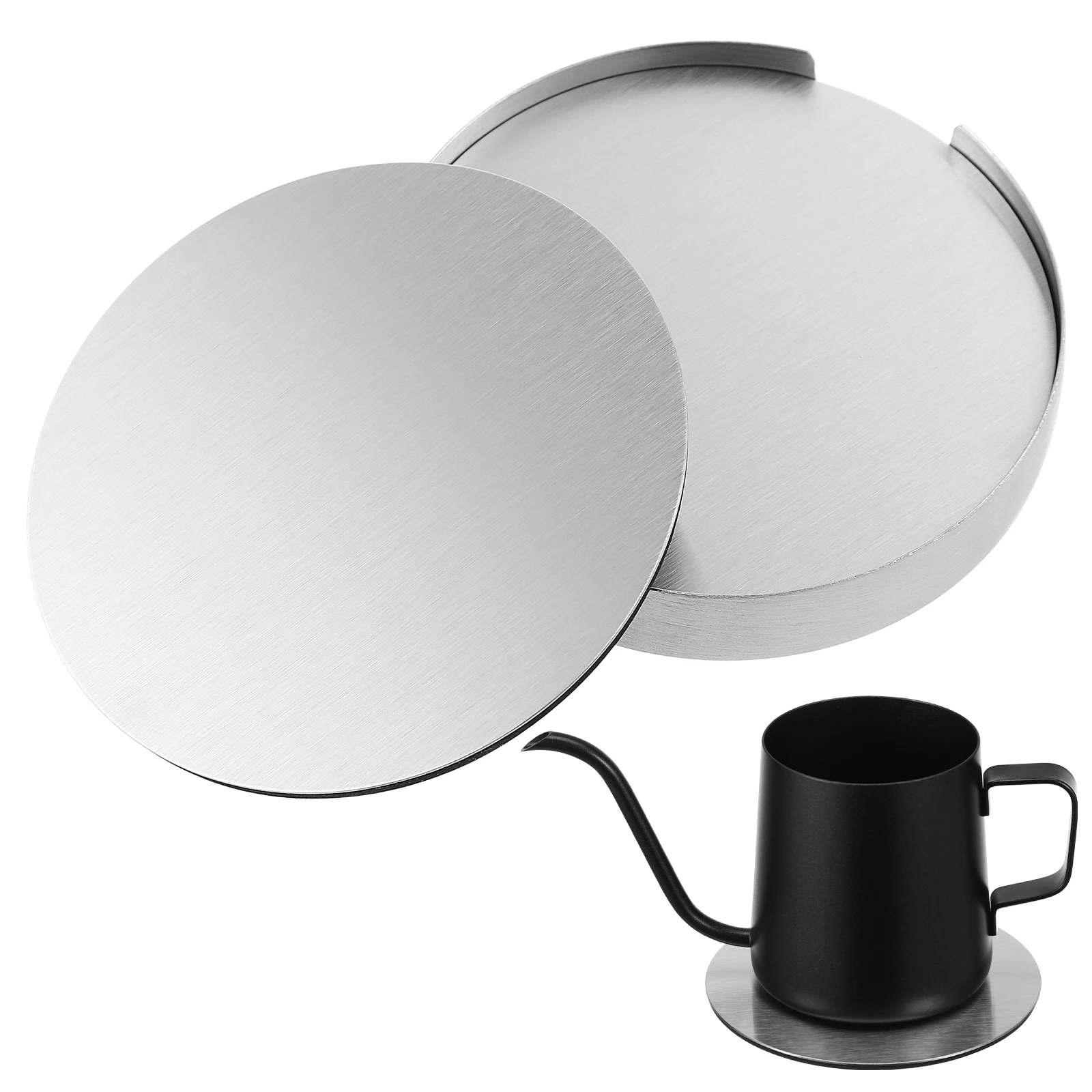 

6 Pcs Cup Coasters Round Set Stainless Steel Pads 10X10cm Placemat Non-slip Mats With Holder Silver Table Placemats