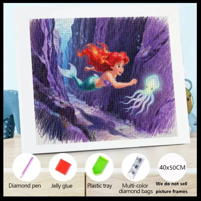

1 шт., набор для алмазной живописи 5D с полным сверлом, милая мультяшная Русалочка Ариэль и светящаяся подводная сцена в виде медузы, DIY Crystal Rhin