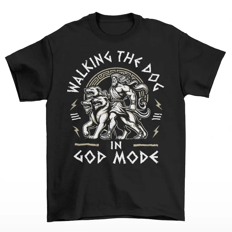 Walking The Dog In God Mode Zeus T-Shirt, Cerberus Dog Walking Shirt, Dog Lover Gift