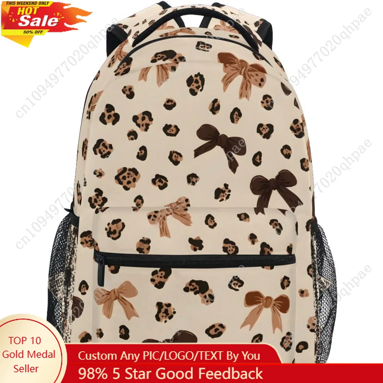 

ALAZA Leopard Print Cheetah Bow Pattern Backpacks for Girls Boys Elementary School Bag Kids Bookbag Personalized Travel Daypack