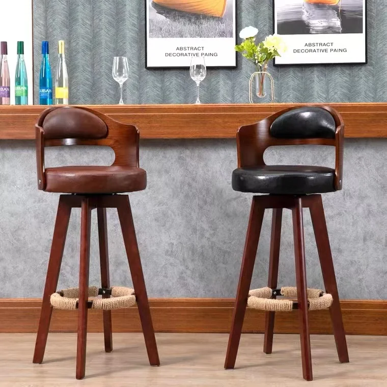 

/Solid wood frame leather modern bar room furniture sponge pad high pole stool chair bar chair