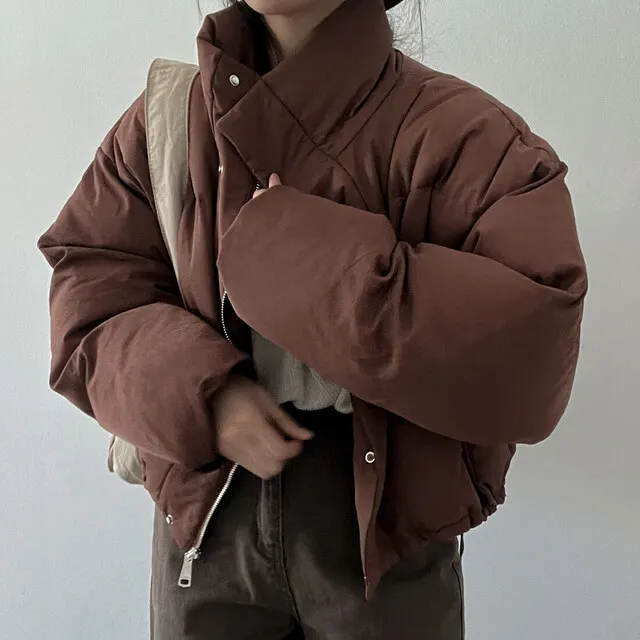 

Women's Chic ort Thiened Cotton Jaet Stand Collar Warm Winter Outerwear Slimming Loose Fit Commute Sle Regular Length