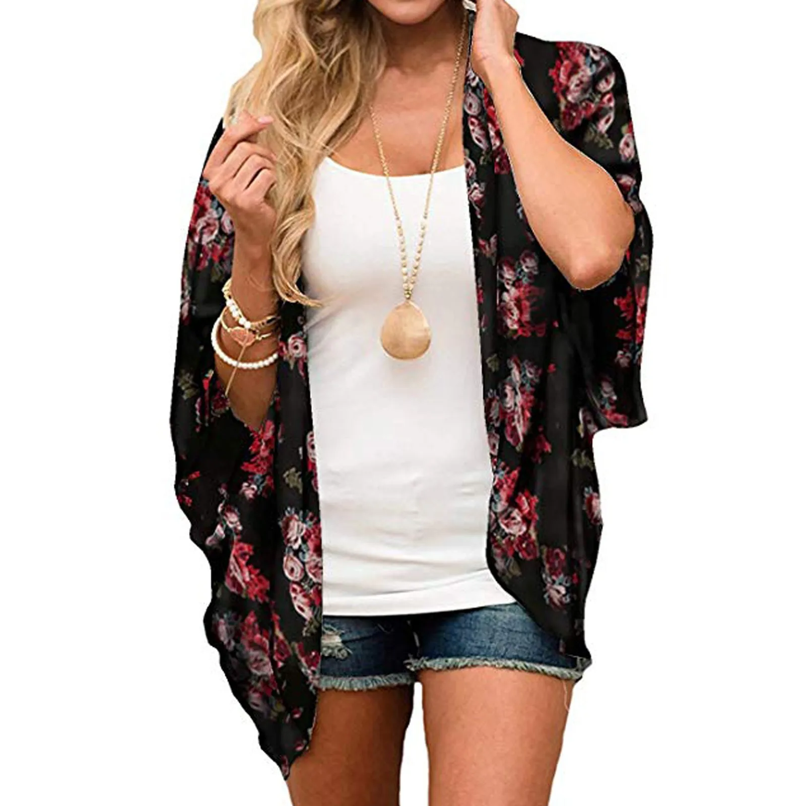 2024 nowych kobiet letnie, zwiewny kardigan Kimono Boho szyfon w kwiaty topy Cover Up plażowa hawajska kardigan szyfonowy Top