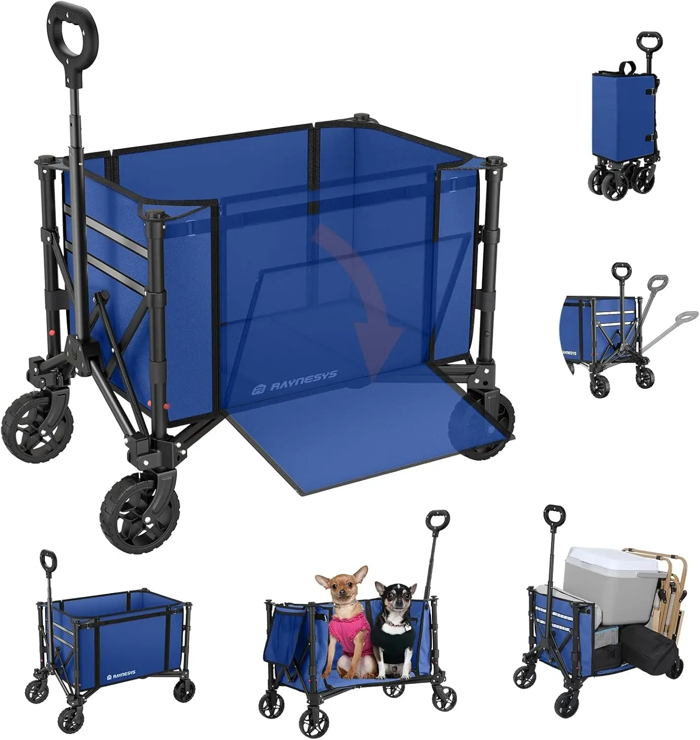 

Collapsible Wagon Cart with Wheels 220lbs Foldable Wagon 120L Shopping Cart for Groceries Folding Utility Wagon for Beach, Garde