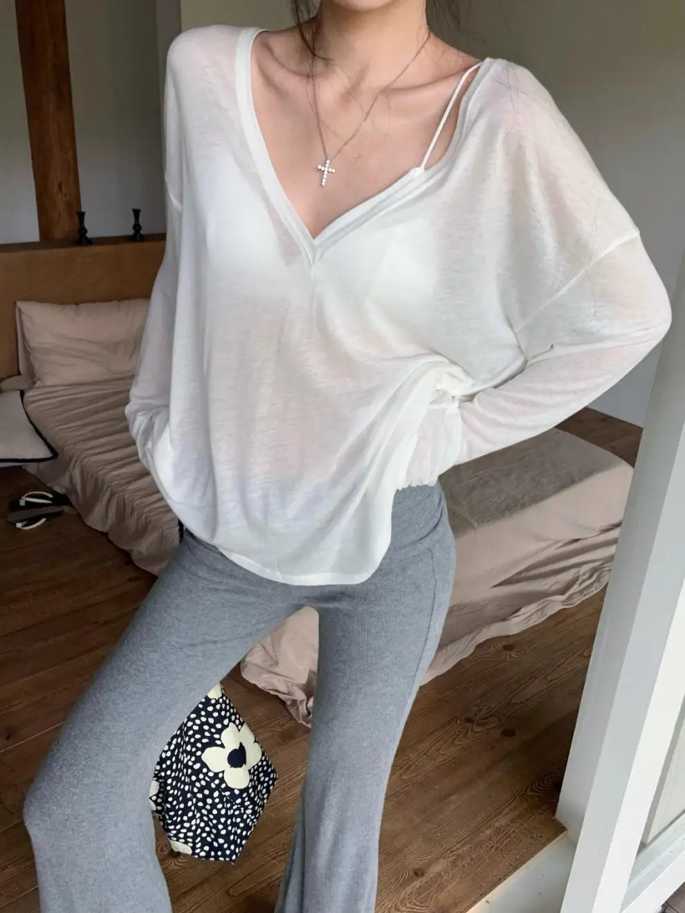 Thin Perspective Long Sleeved T-shirt for Women's Summer Loose Casual Korean Base Sun Protection Cover Up Top for Women