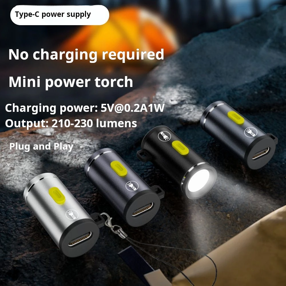 Mini Flashlight Type-C Powered (Plug-in Only), 6g Ultra-Lightweight Aluminum Alloy, 210-230LM Portable Torch for Camping, Hiking, EDC Keychain Tools