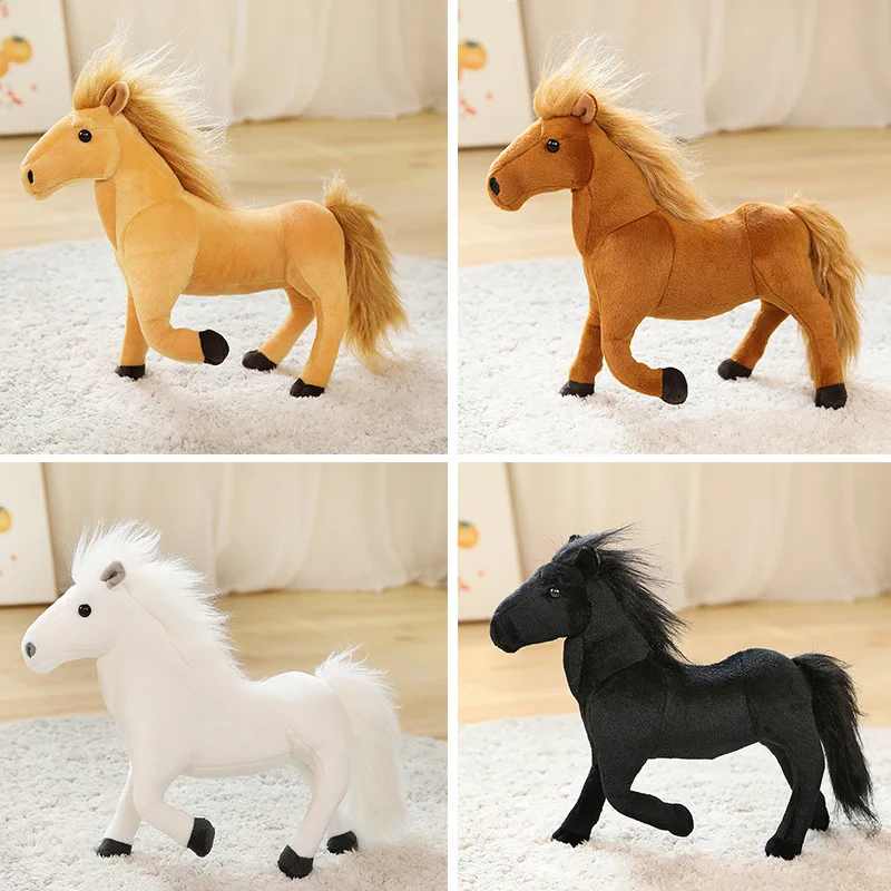 Nouveau jouet cheval en peluche, poupée cheval doux de haute qualité, cadeau d'anniversaire et de noël pour enfants, environ 32x26cm