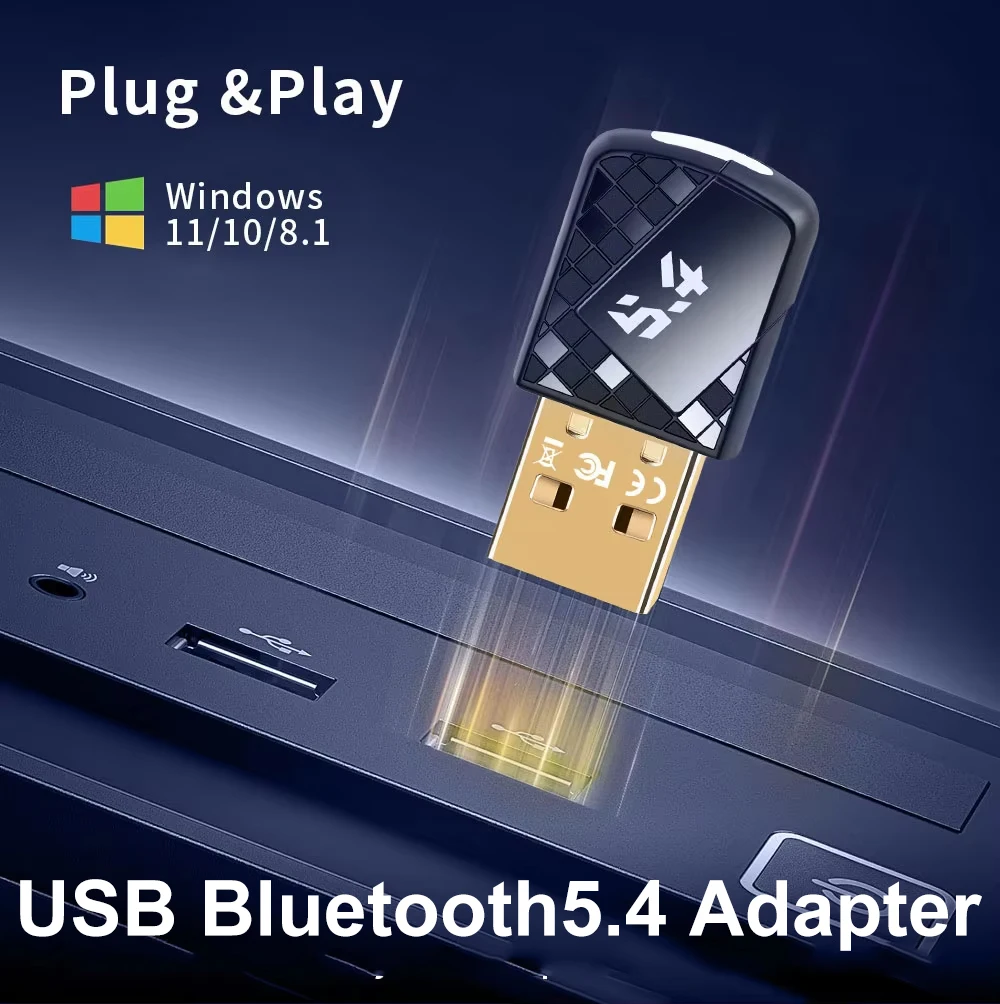 USB Bluetooth5.4 Adapter Audio Receiver Transmitter for PC Laptop Speaker Audio Receiver Wireless Mouse Keyboard USB Transmitter