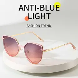 On Sunglasses Metal Frame Anti-Blue Light Glasses Magnet Polarized Clip-On 3 In-1 Cat Eye Glasses with 1Pc Sunglasses Lenses