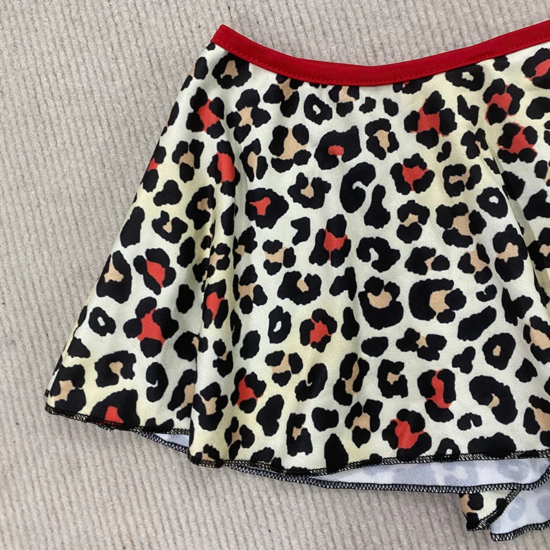 2000s Personality Women Seaside Holiday Fold Overskirt Split Summer Swimsuits European American Spice Girls Sexy Leopard Bikini