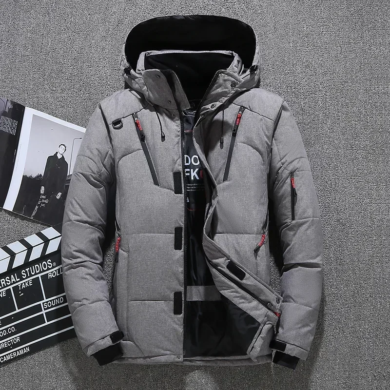 Mens White Duck Down Jacket Warm Hooded Thick Puffer Jacket Coat Male Casual High Quality Overcoat Thermal Winter Parka Men