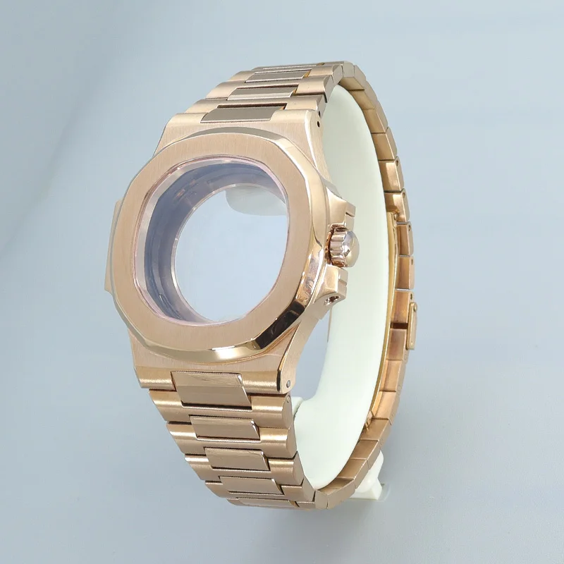 

40mm Silver/Rose Gold Watch Case Solid stainless steel Strap Sapphire Glass for seiko mod parts NH35 NH36 NH38 Movement Nautilus