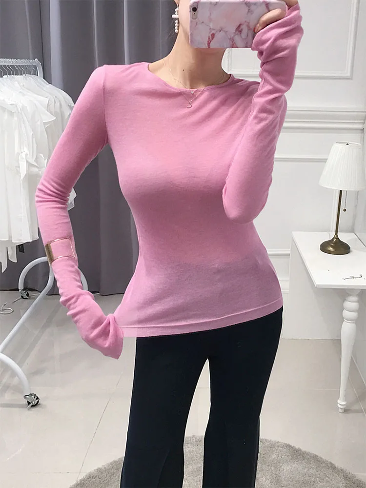 Seksowna koszula damska T-Shirt z długim rękawem w stylu koreańskim Slim Basic Elasticity Tshirt Top Odzież damska T Shirt Femme